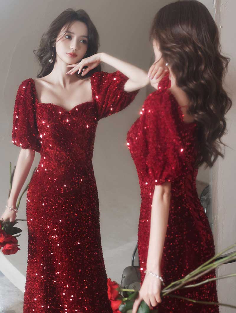 Fashion Wine Red Sparkly Evening Party Dress Elegant Ball Gown02