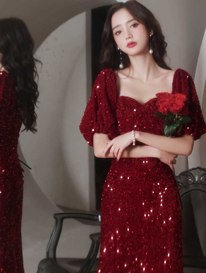 Fashion Wine Red Sparkly Evening Party Dress Elegant Ball Gown03