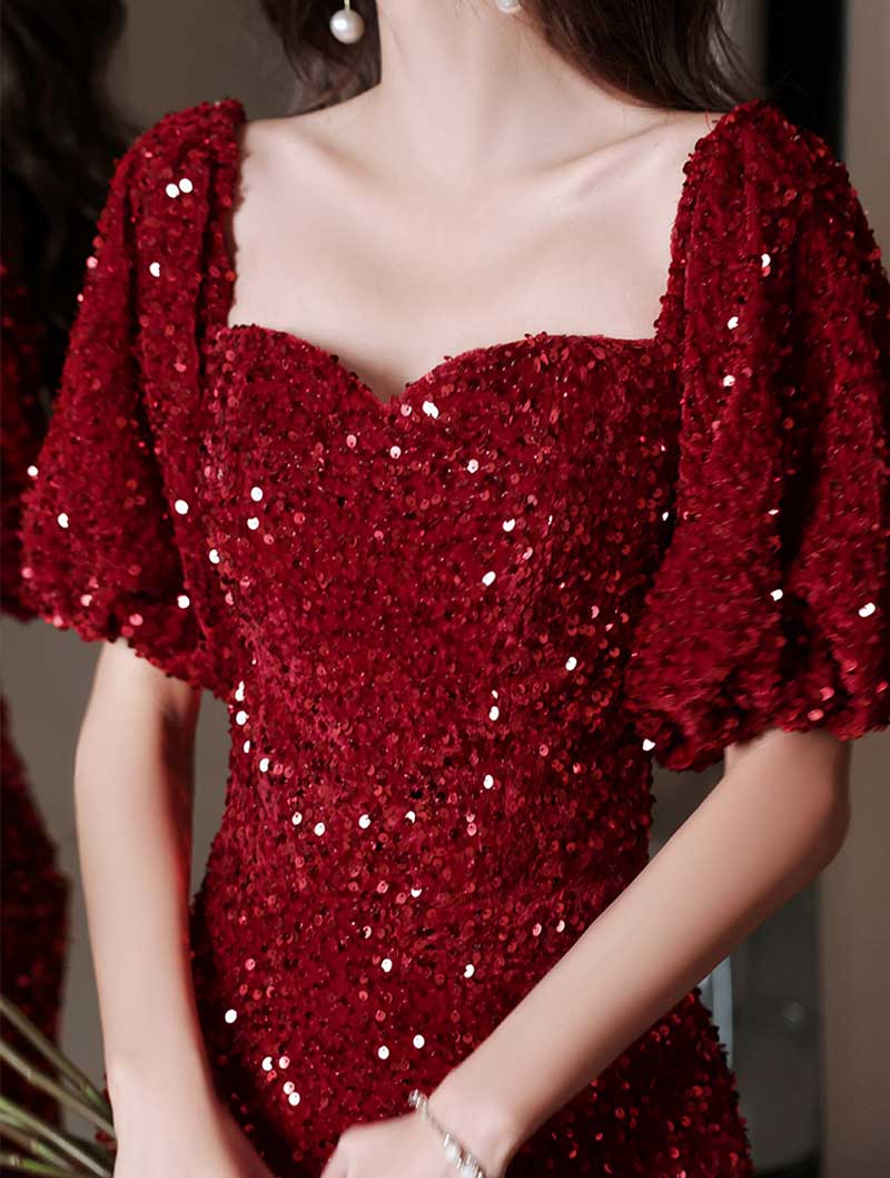 Fashion Wine Red Sparkly Evening Party Dress Elegant Ball Gown04