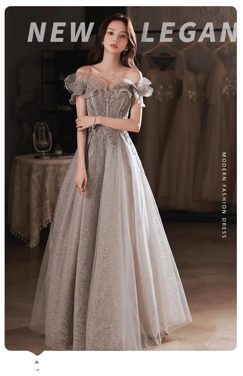 silver hostess dresses Spaghetti Straps A-Line Silver Glitter Long Wedding Guest Dress