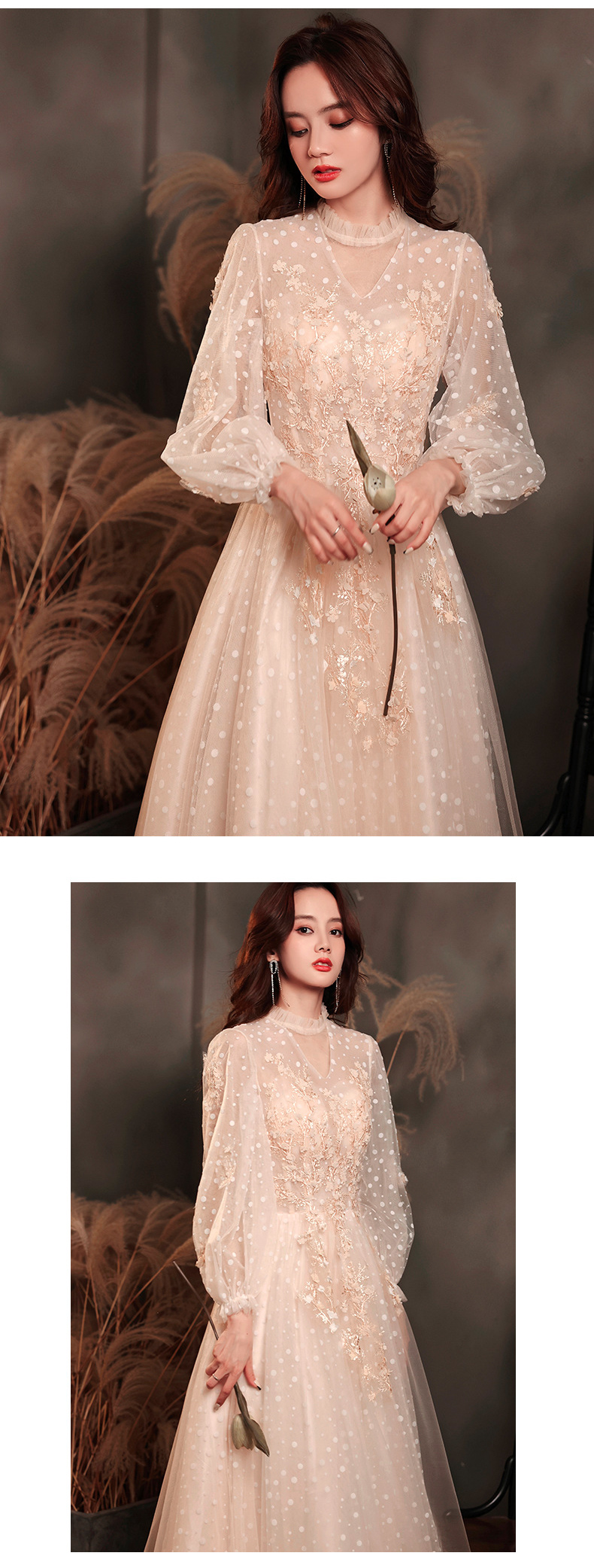 Long Sleeve Champagne Formal Evening Dress & Party Gown10