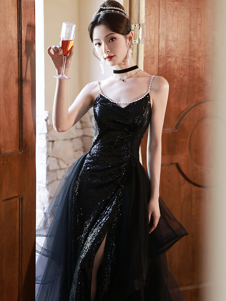Luxury Black Banquet Party Evening Long Dress Sleeveless Ball Gown04