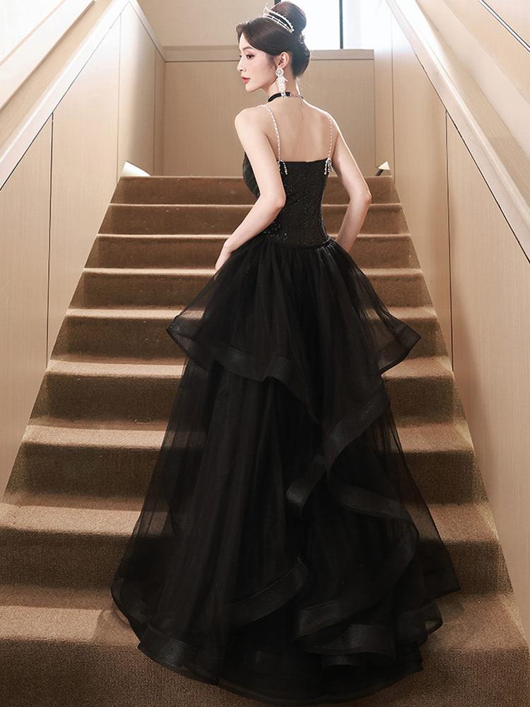 Luxury Black Banquet Party Evening Long Dress Sleeveless Ball Gown05