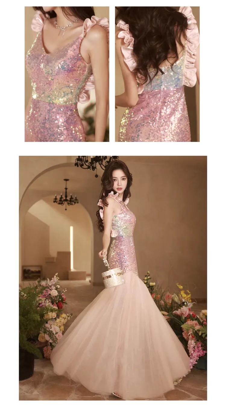 Luxury-Pink-Sequins-Fishtail-Celebrity-Party-Evening-Slip-Dress-Formal-Gown08