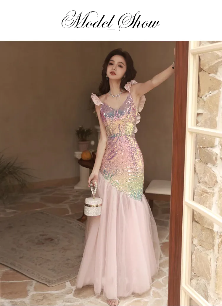 Luxury-Pink-Sequins-Fishtail-Celebrity-Party-Evening-Slip-Dress-Formal-Gown09