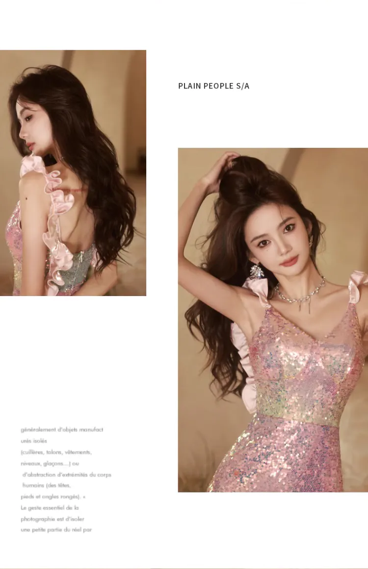 Luxury-Pink-Sequins-Fishtail-Celebrity-Party-Evening-Slip-Dress-Formal-Gown14