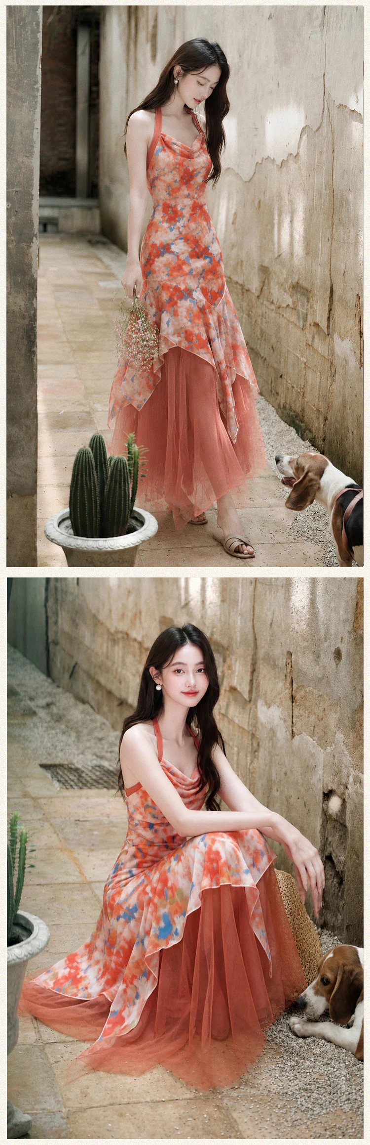 Orange-Watercolor-Print-Tulle-Layered-Slip-Dress-with-Cropped-Cardigan-Set14