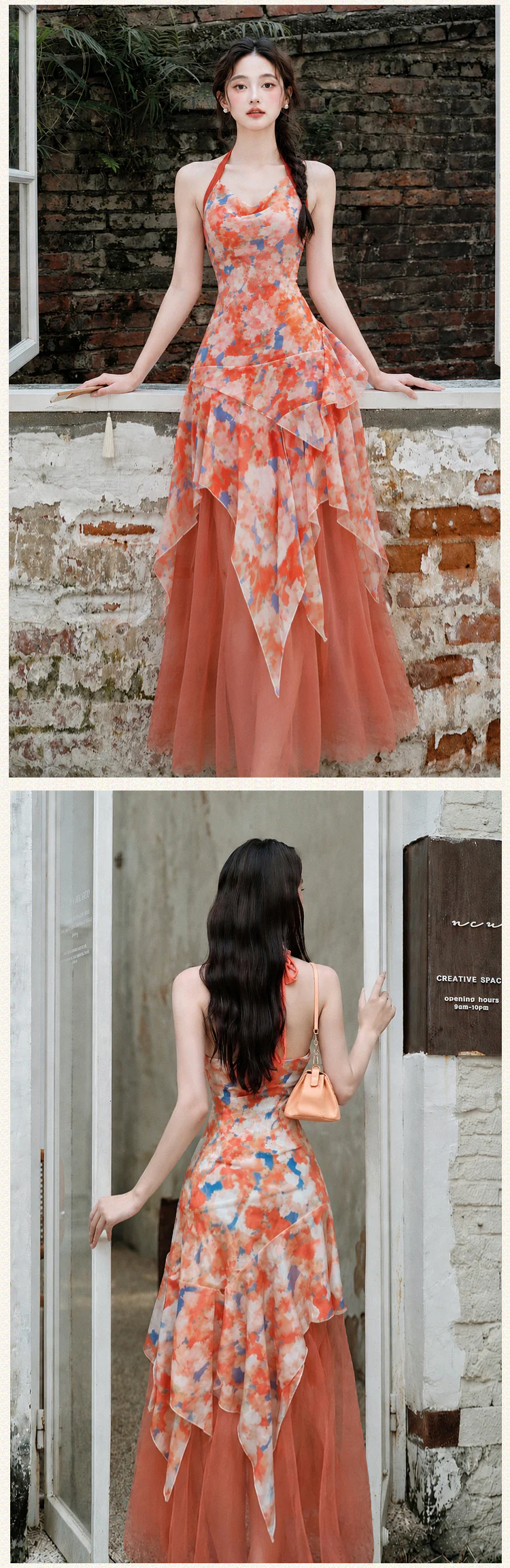 Orange-Watercolor-Print-Tulle-Layered-Slip-Dress-with-Cropped-Cardigan-Set15