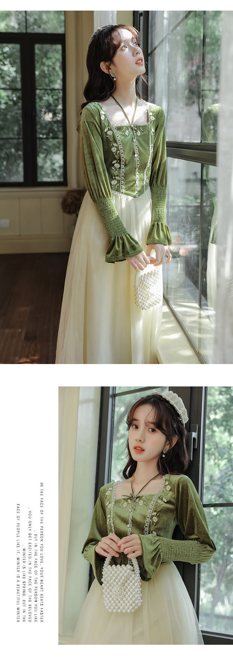 Retro-Olive-Green-Velvet-Long-Sleeve-Embroidery-Casual-Dress