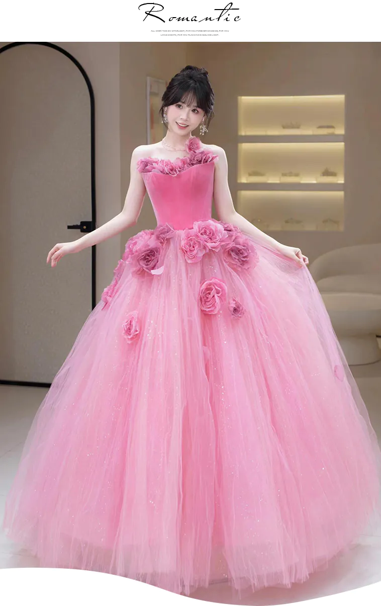 Romantic-Blush-Pink-3D-Rose-Floral-Princess-Tulle-Evening-Gala-Party-Gown06