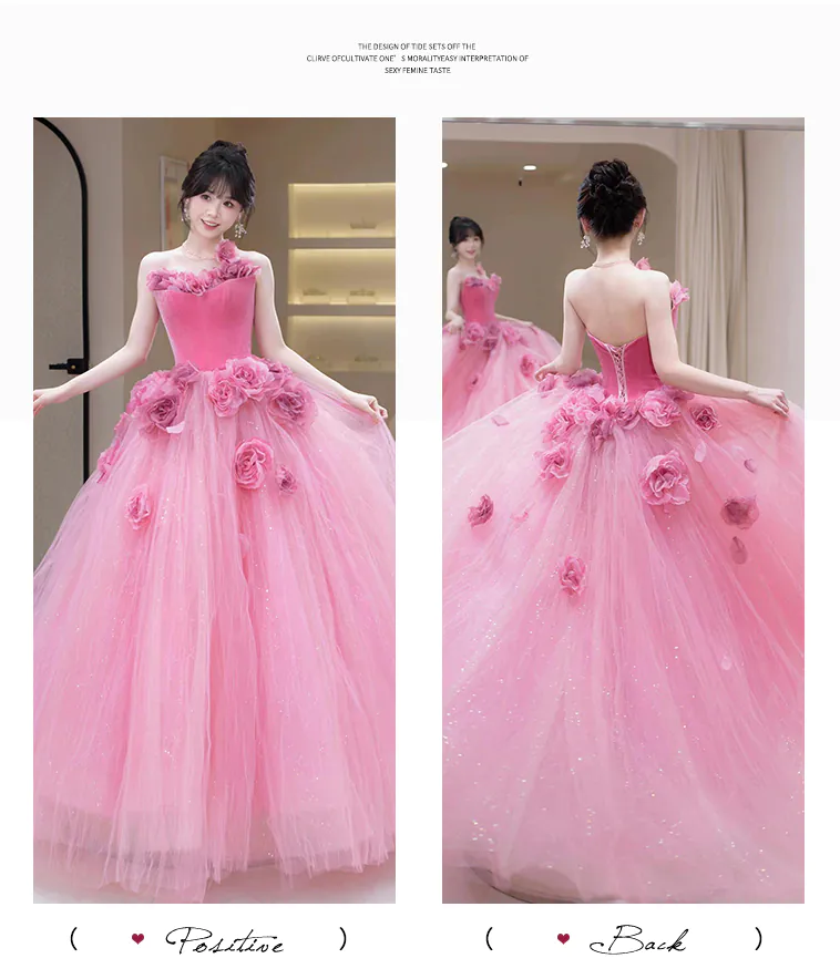 Romantic-Blush-Pink-3D-Rose-Floral-Princess-Tulle-Evening-Gala-Party-Gown10