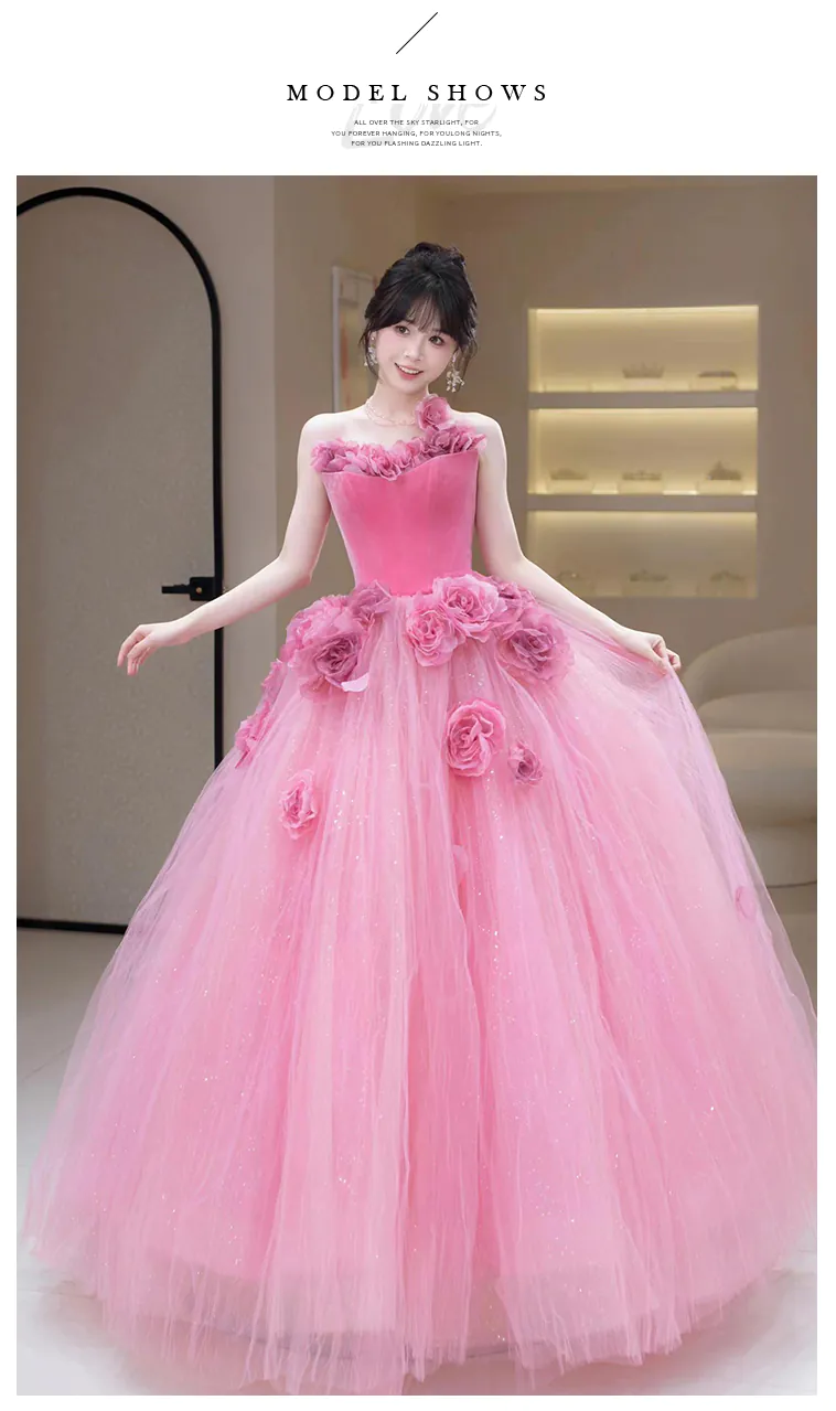 Romantic-Blush-Pink-3D-Rose-Floral-Princess-Tulle-Evening-Gala-Party-Gown12