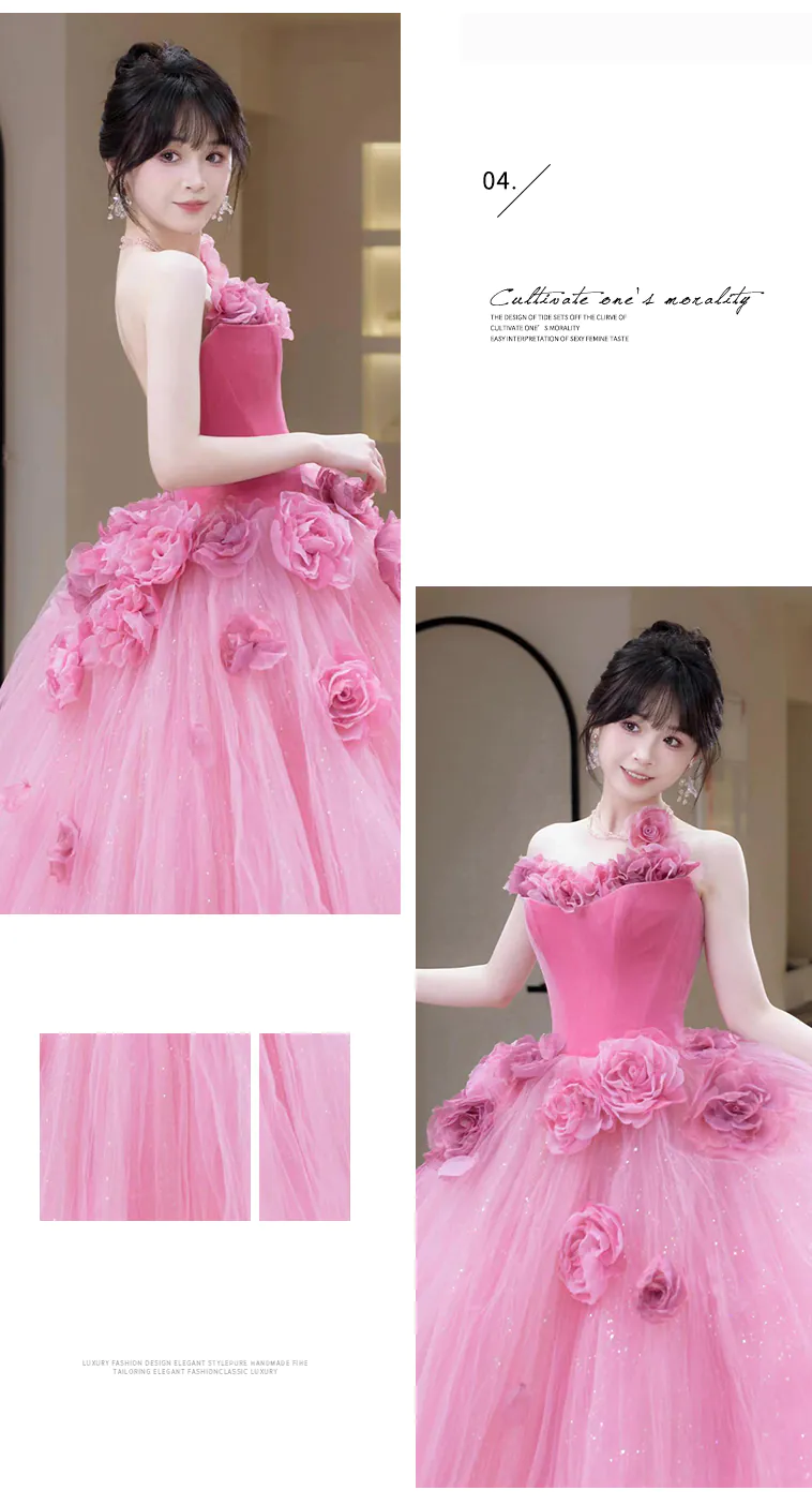 Romantic-Blush-Pink-3D-Rose-Floral-Princess-Tulle-Evening-Gala-Party-Gown14