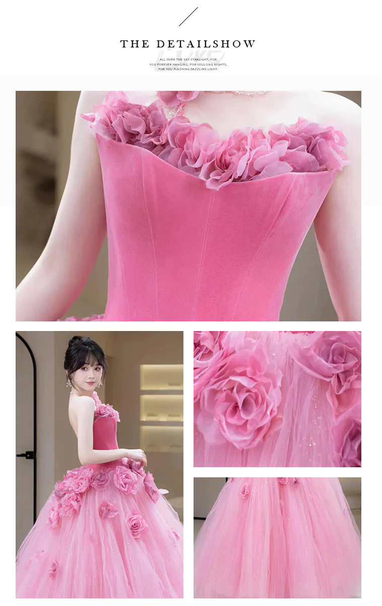 Romantic-Blush-Pink-3D-Rose-Floral-Princess-Tulle-Evening-Gala-Party-Gown16