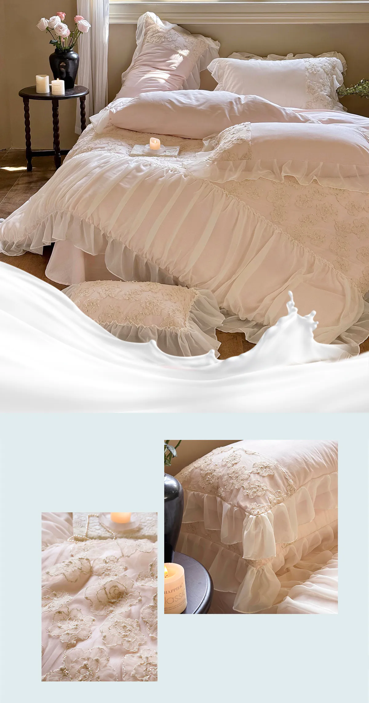Romantic-Platinum-Cotton-3D-Flower-Ruffle-Chiffon-Lace-Bedding-Set12