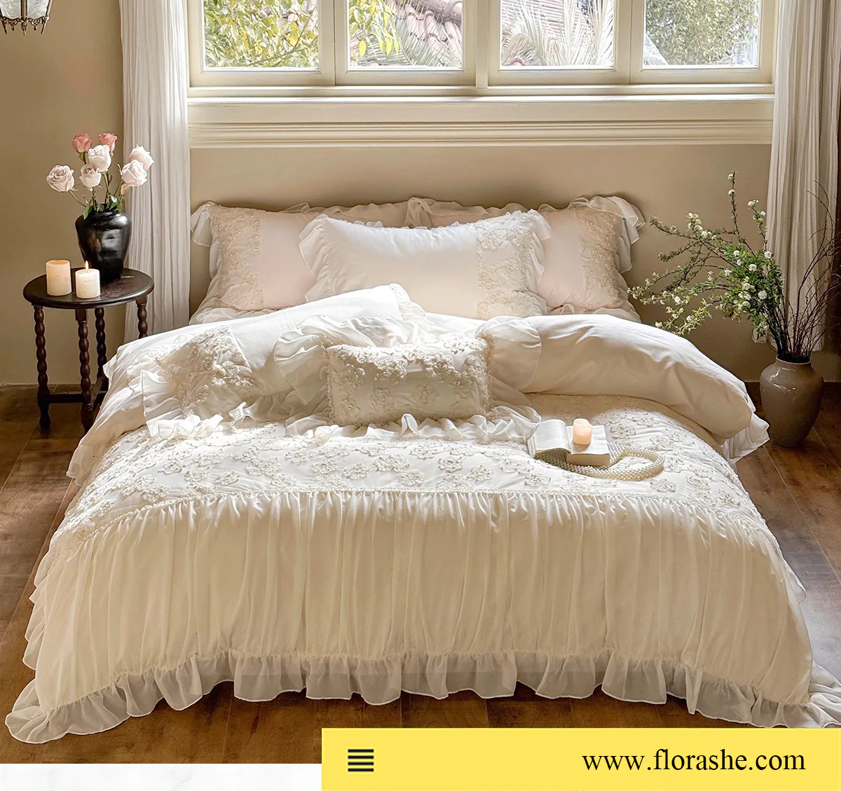 Romantic-Platinum-Cotton-3D-Flower-Ruffle-Chiffon-Lace-Bedding-Set14