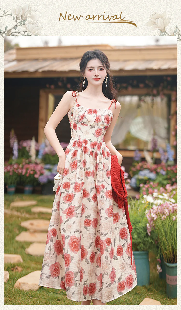 Romantic-Red-Floral-Print-Slip-Dress-Knitted-Cropped-Cardigan-Outfit-Set08