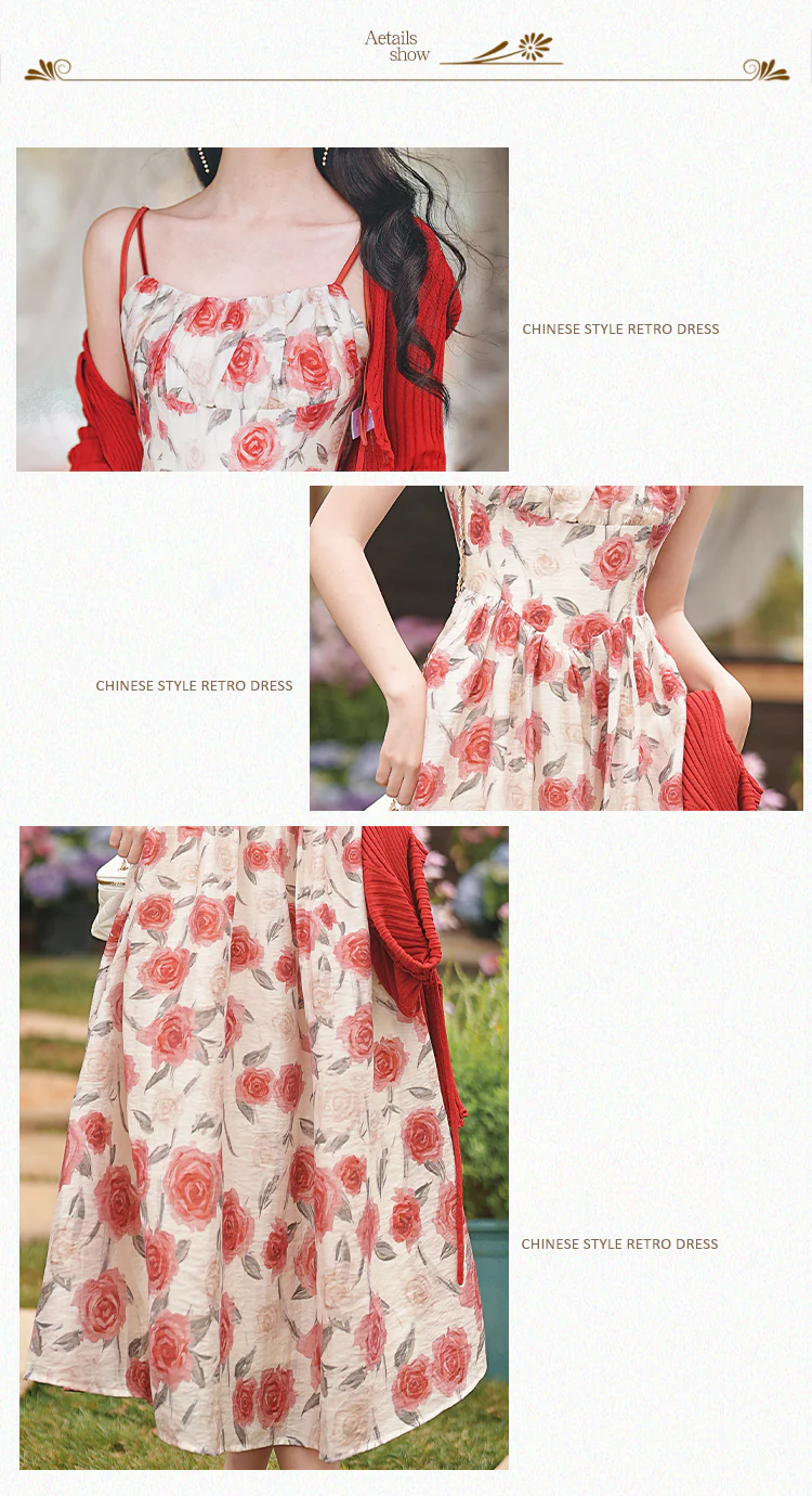 Romantic-Red-Floral-Print-Slip-Dress-Knitted-Cropped-Cardigan-Outfit-Set09
