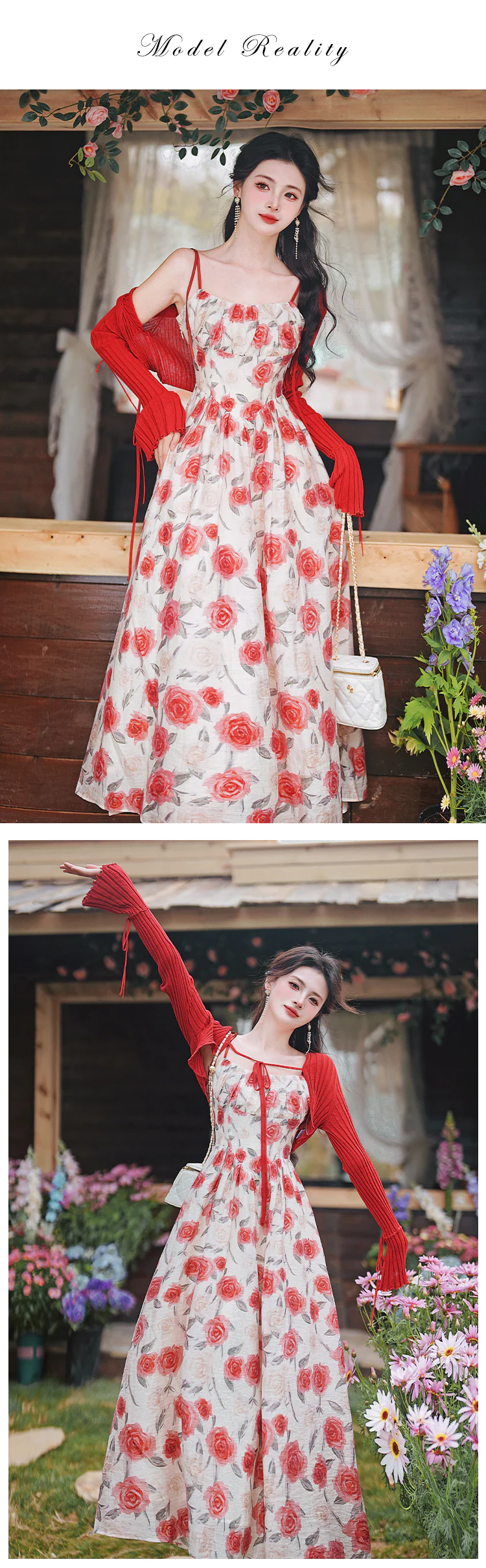 Romantic-Red-Floral-Print-Slip-Dress-Knitted-Cropped-Cardigan-Outfit-Set10