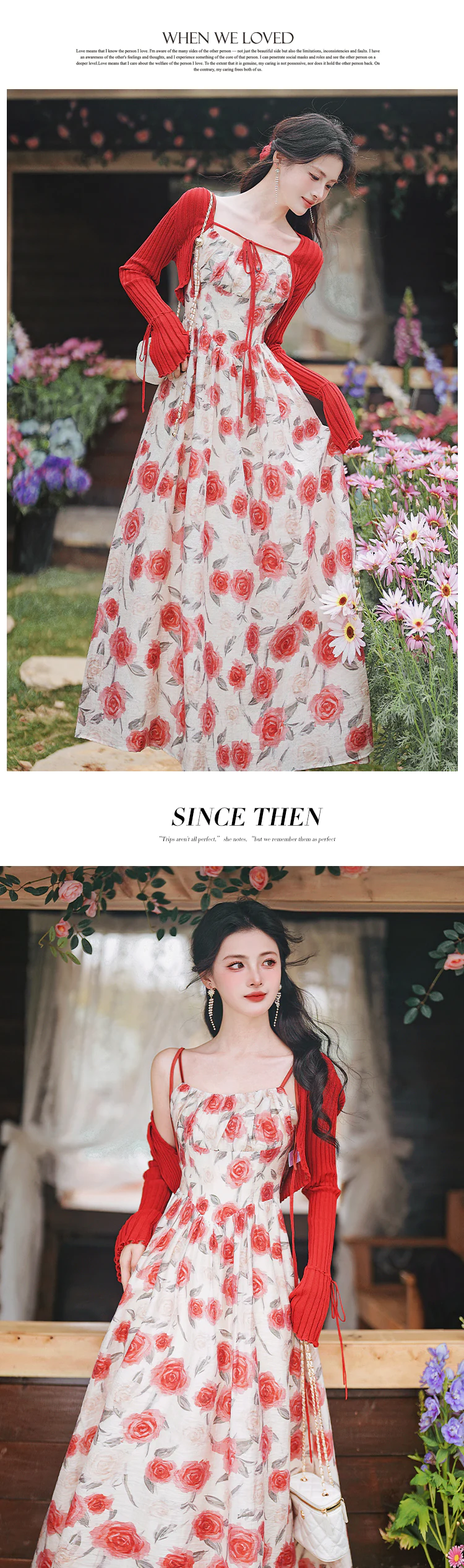 Romantic-Red-Floral-Print-Slip-Dress-Knitted-Cropped-Cardigan-Outfit-Set12