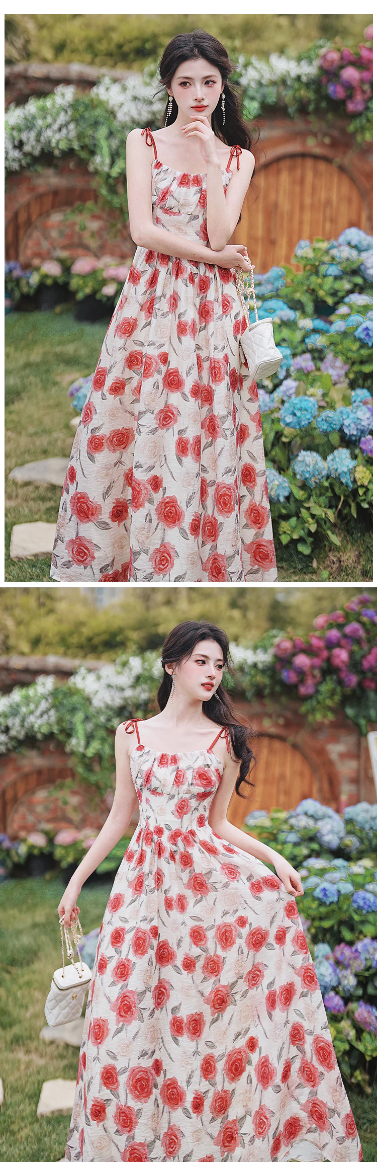 Romantic-Red-Floral-Print-Slip-Dress-Knitted-Cropped-Cardigan-Outfit-Set13