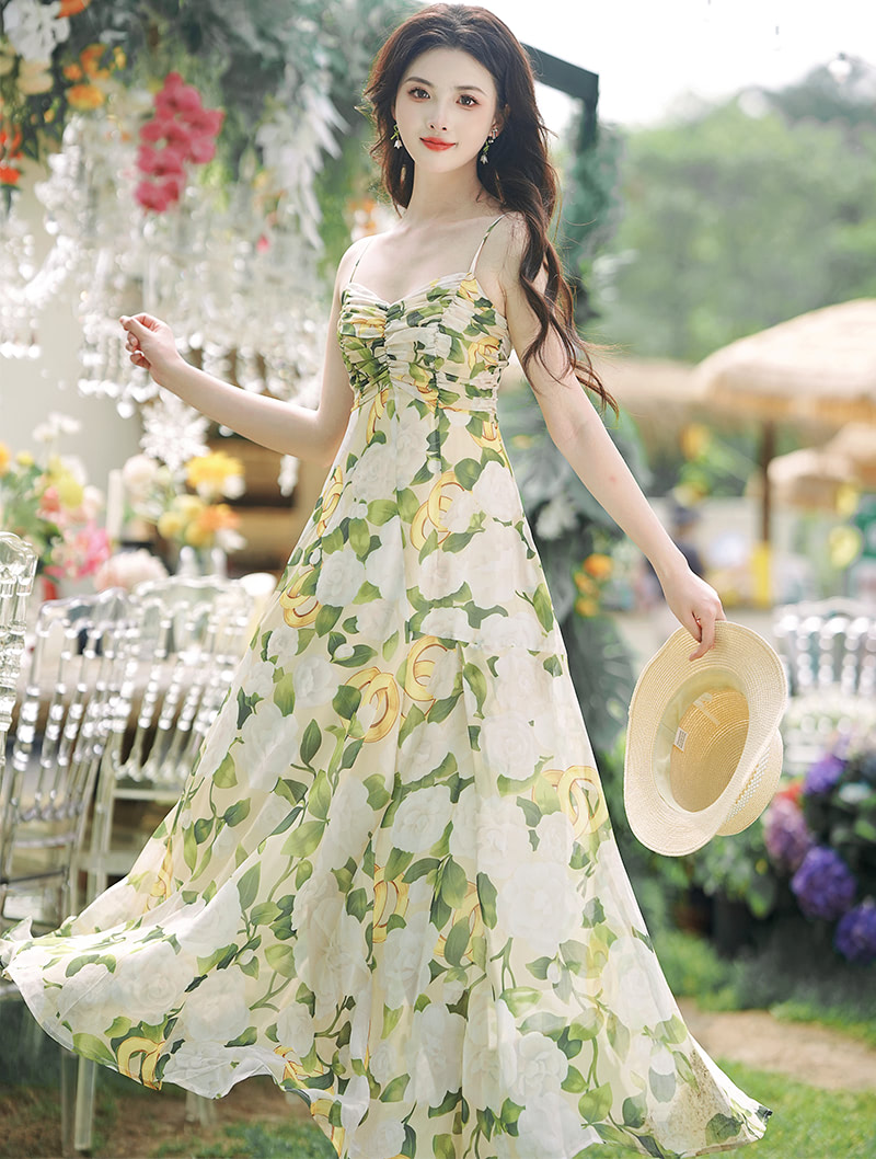 Romantic Vintage Floral Print Slip Dress with Lace Trim Sleeve Cardigan Set01