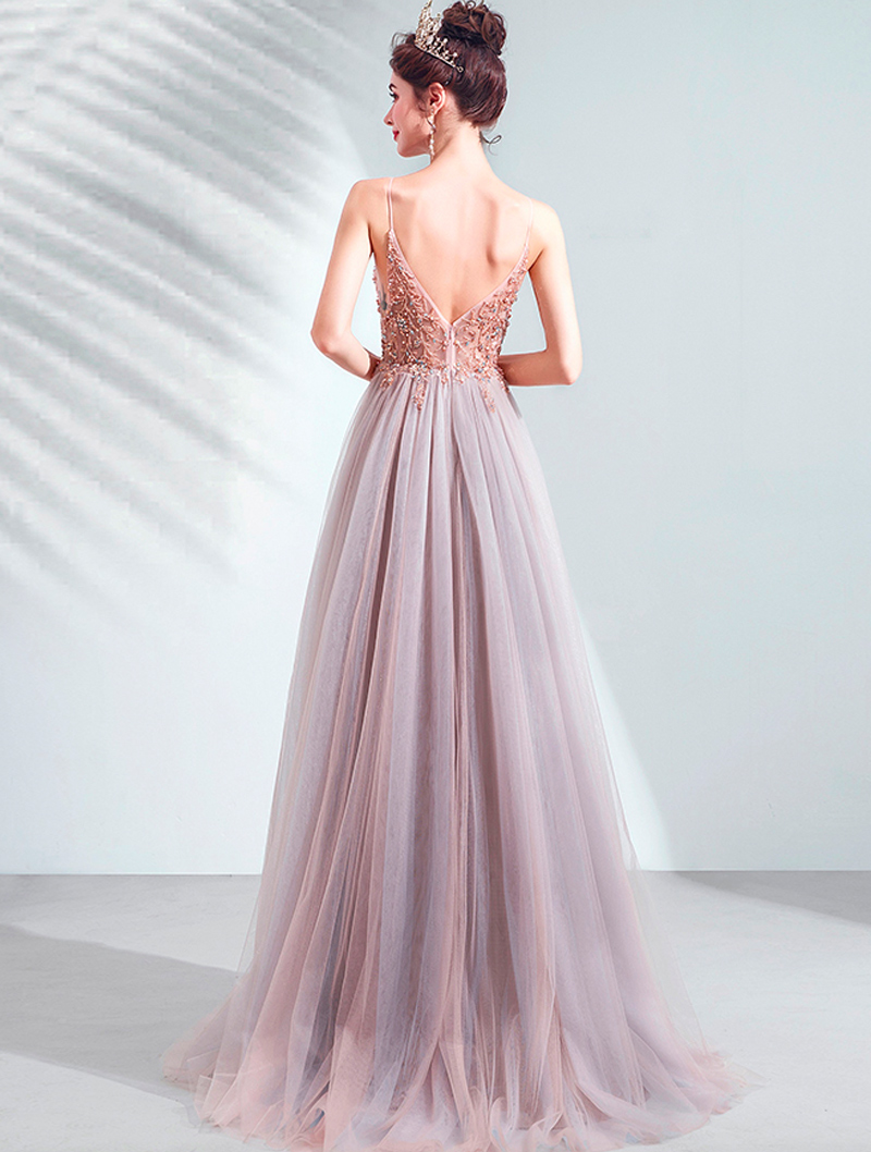 Sexy and Elegant V-neck Pink Evening Wedding Prom Dress05