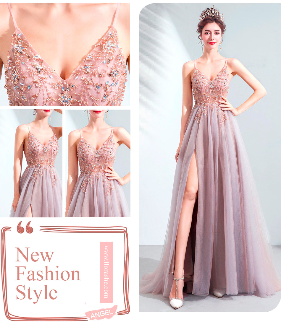 Sexy and Elegant V neck Pink Evening Wedding Prom Dress07