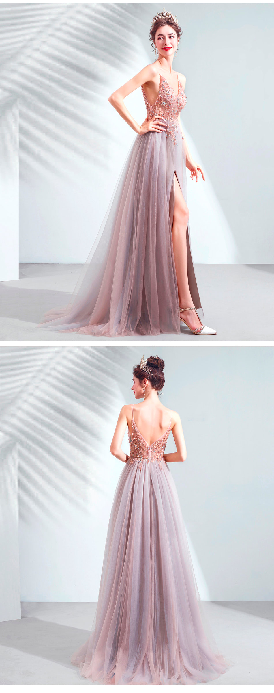 Sexy and Elegant V neck Pink Evening Wedding Prom Dress14