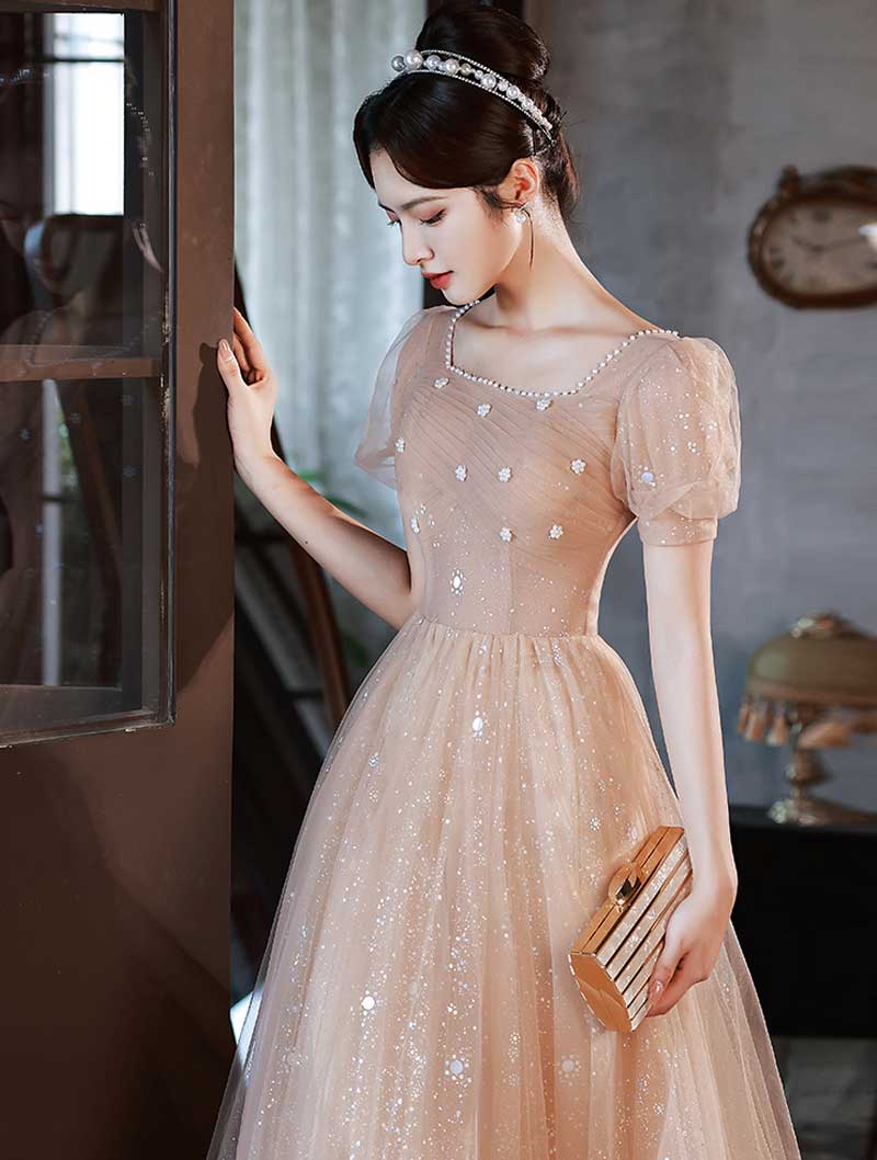 Simple French Style Square Neck Homecoming Graduation Evening Dress01
