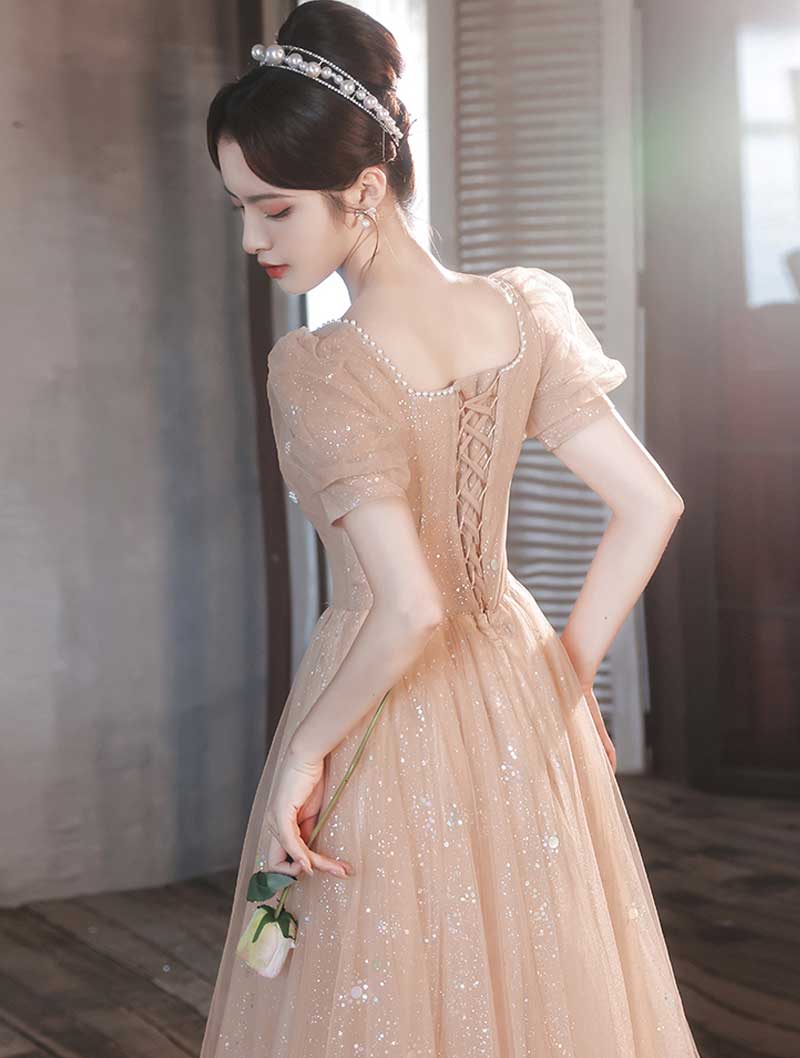 Simple French Style Square Neck Homecoming Graduation Evening Dress05