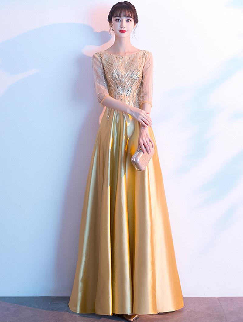 Simple Gold Evening Formal Prom Party Gown01