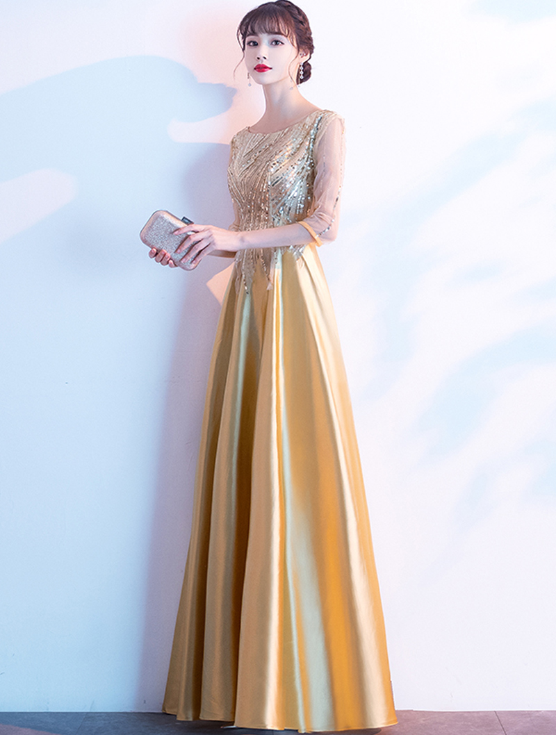 Simple Gold Evening Formal Prom Party Gown02