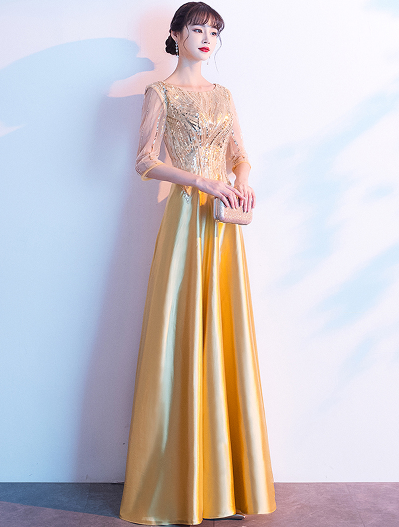 Simple Gold Evening Formal Prom Party Gown03