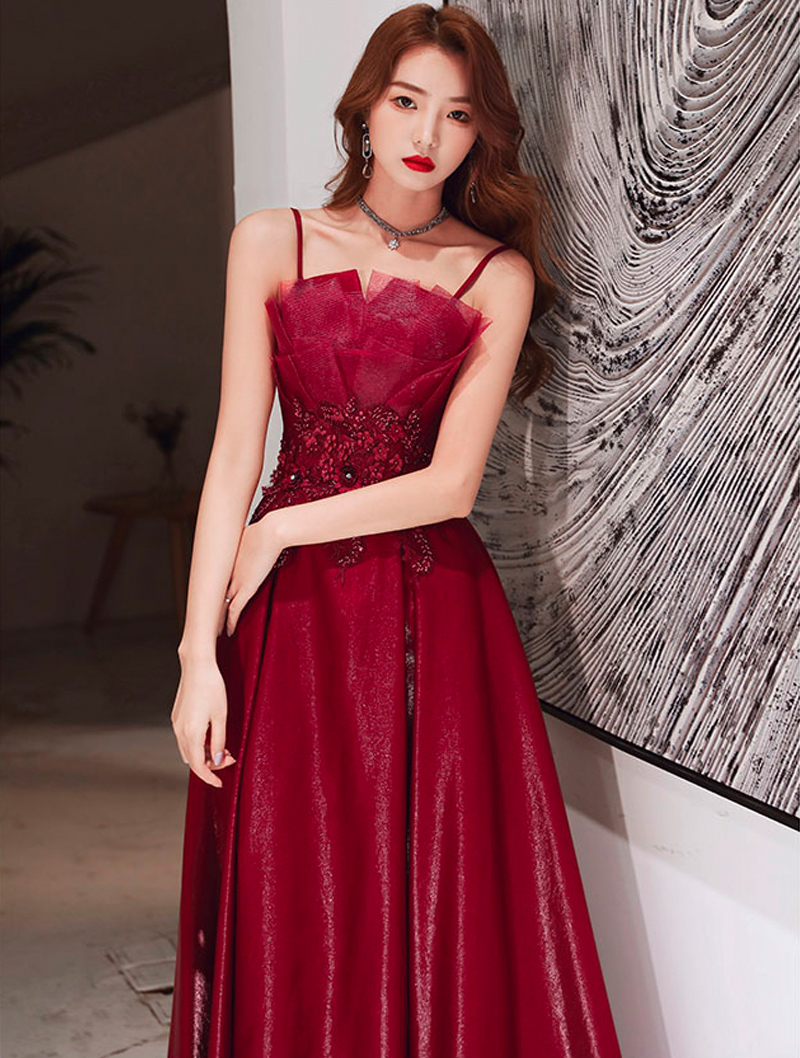 Simple Sleeveless Burgundy Slip Evening Gown Party Dress01