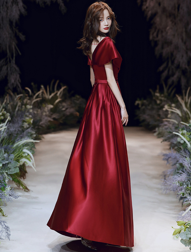 Simple Wine Red Dress for Wedding Party Guest01
