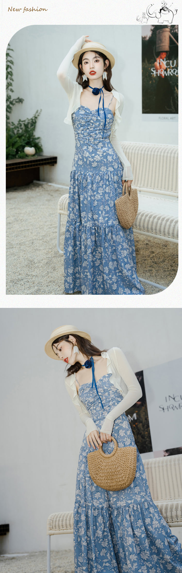 Sweet-Blue-Floral-Print-Slip-Dress-Cardigan-2-Piece-Casual-Outfits11
