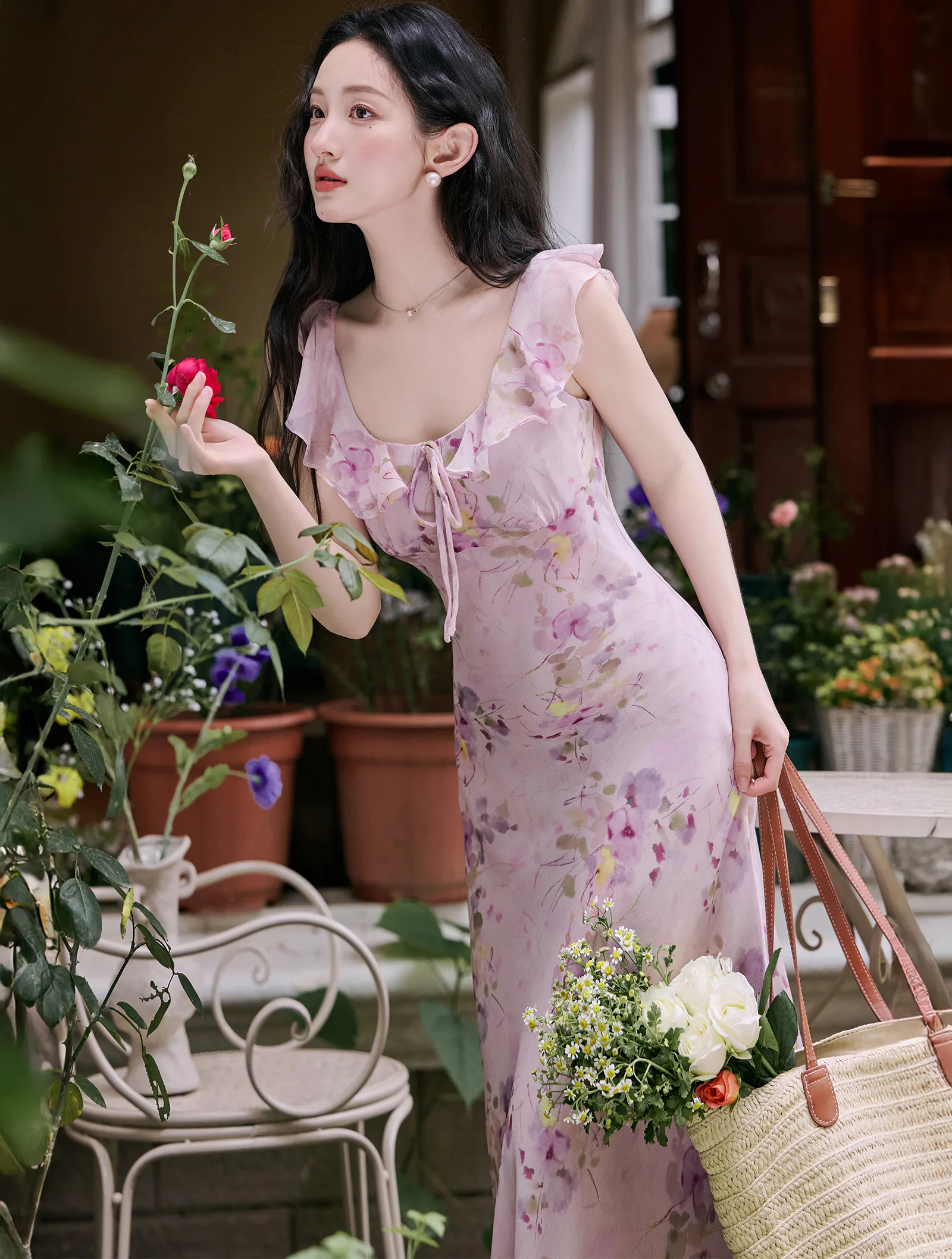 Sweet Soft Purple Floral Print Garden Picnic Summer Casual Dress - FloraShe