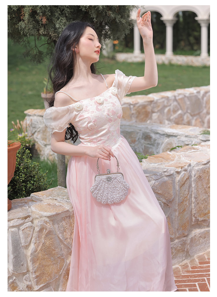 Sweet-Vintage-Pink-Jacquard-Short-Sleeve-Summer-Casual-Maxi-Dress11