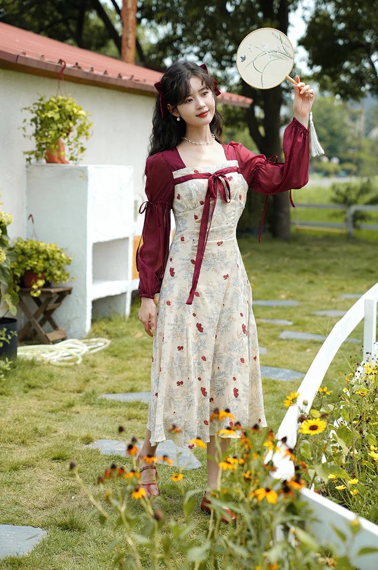 Vintage-Fake-Two-Piece-Square-Neck-Long-Sleeve-Floral-Casual-Dress19