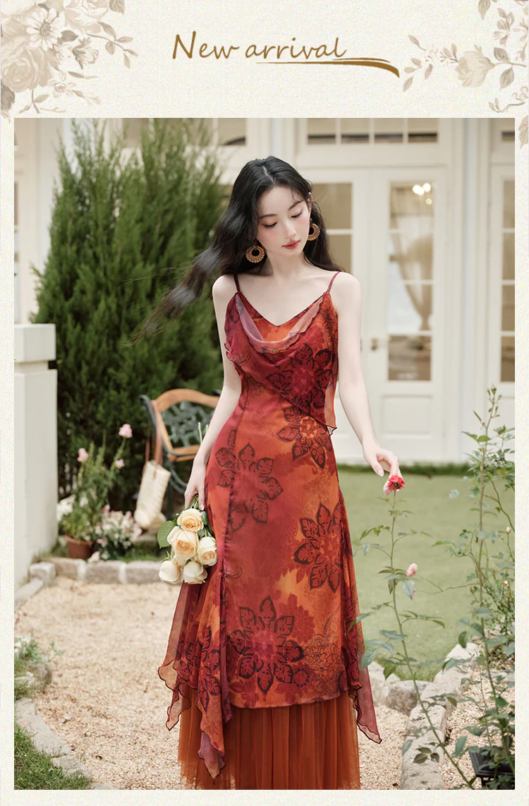 Vintage-Floral-Print-Cowl-Neck-Slip-Dress-with-Tulle-Mesh-Layered-Skirt-Set07