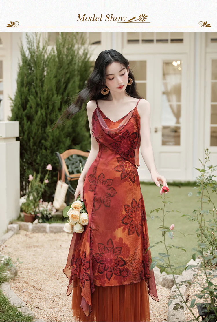 Vintage-Floral-Print-Cowl-Neck-Slip-Dress-with-Tulle-Mesh-Layered-Skirt-Set09