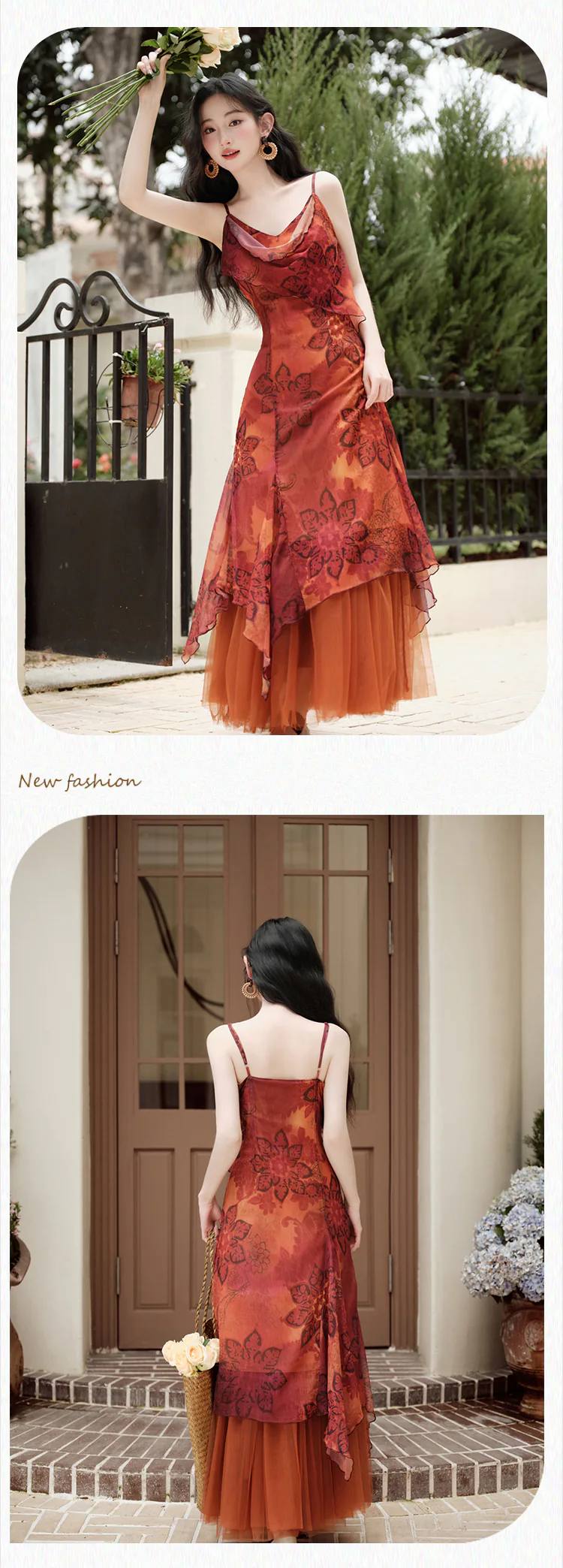 Vintage-Floral-Print-Cowl-Neck-Slip-Dress-with-Tulle-Mesh-Layered-Skirt-Set12