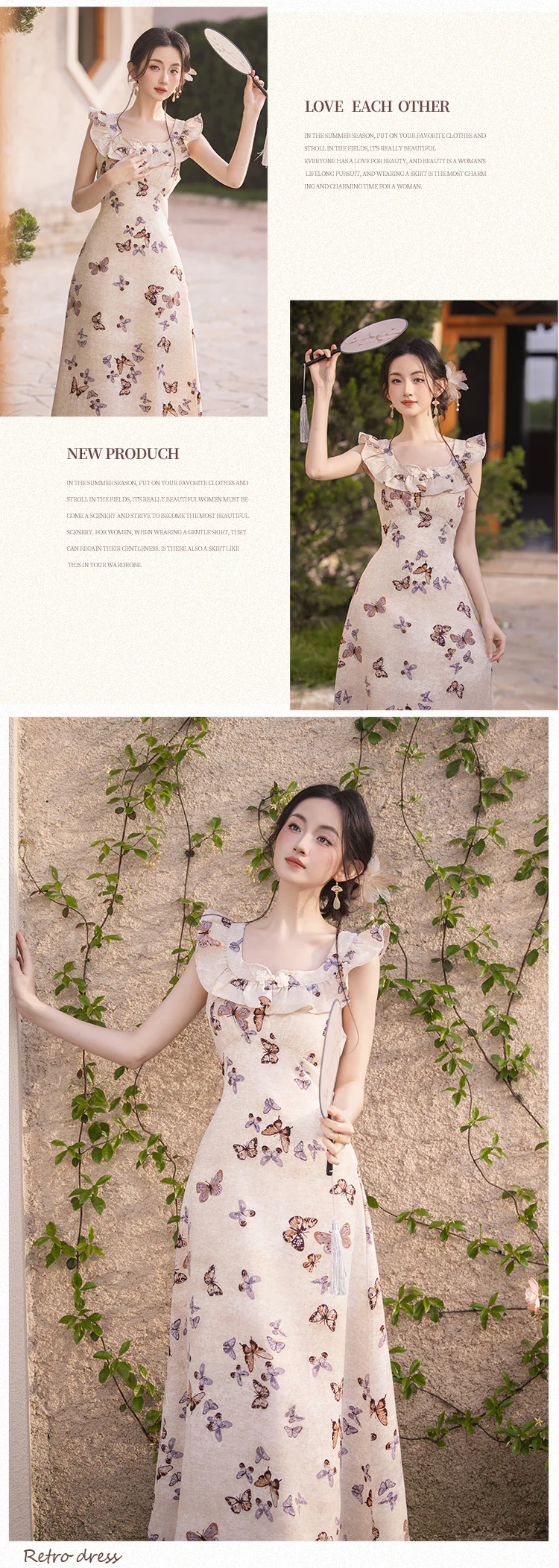 Vintage-French-Square-Ruffle-Neck-Butterfly-Print-Summer-Casual-Sundress14