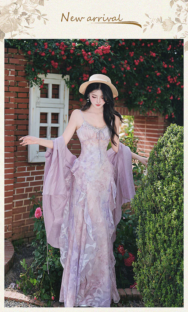 Vintage-Lavender-Floral-Print-Ruffle-Mermaid-Dress-with-Matching-Sun-Shirt07