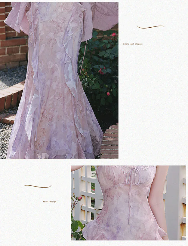 Vintage-Lavender-Floral-Print-Ruffle-Mermaid-Dress-with-Matching-Sun-Shirt09