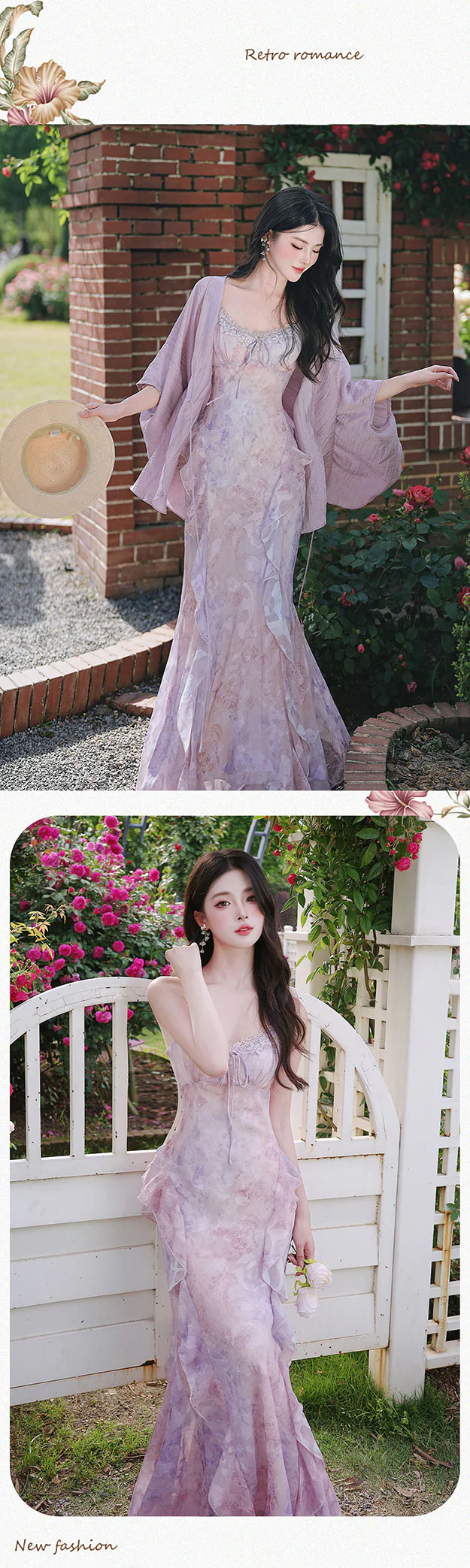 Vintage-Lavender-Floral-Print-Ruffle-Mermaid-Dress-with-Matching-Sun-Shirt12