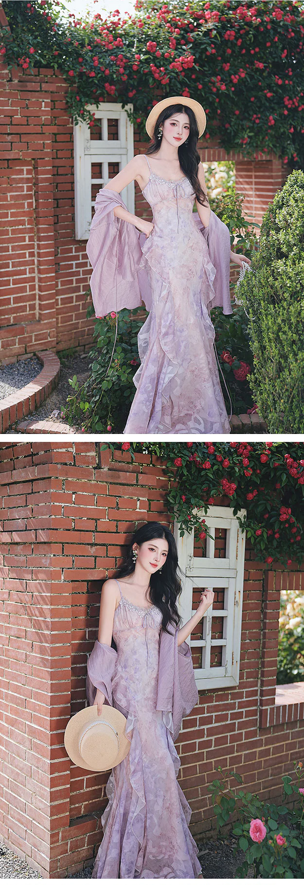 Vintage-Lavender-Floral-Print-Ruffle-Mermaid-Dress-with-Matching-Sun-Shirt14
