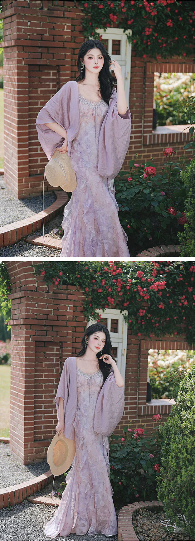 Vintage-Lavender-Floral-Print-Ruffle-Mermaid-Dress-with-Matching-Sun-Shirt15