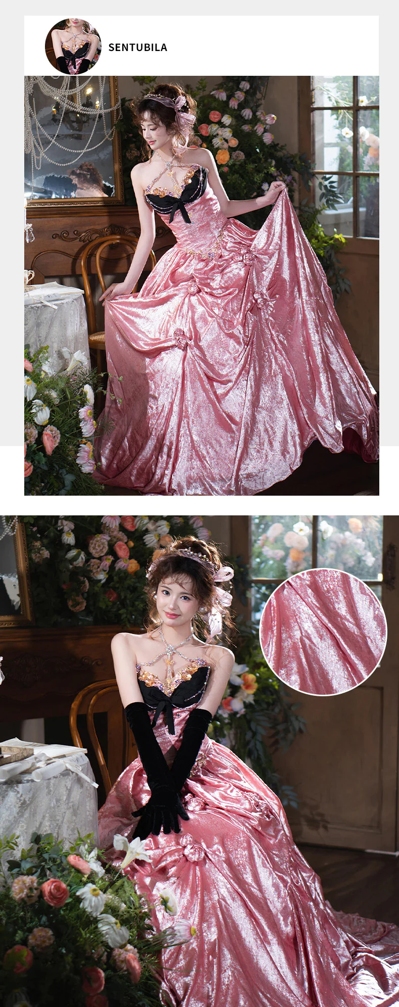 Vintage-Rococo-Princess-Black-Velvet-Corset-Bodice-Pink-Skirt-Ball-Gown09